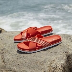 VIVAIA Orange Knit Crisscross Slide Sandals Comfort Slip On EU/37 US/6.5